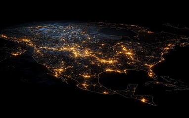Poster - A glowing digital network representing North America at night