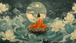 © Thiago - The pursuit of enlightenment is a voyage of self-exploration and spiritual advancement, taking us from the limitations of our ego to the divine sphere. Nirvana. Illustration