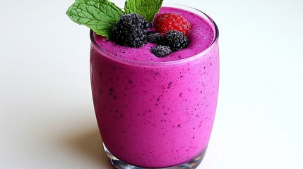 Wall Mural - Delicious pink smoothie with berries and mint.