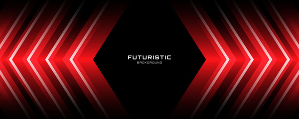 Poster - Red white abstract background overlap layer on dark space with glowing arrows effect decoration. Modern graphic design element cutout shape style concept for web banner, flyer, card, or brochure cover