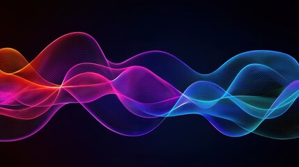 Poster - Colorful abstract waves of light in vibrant hues create a dynamic visual effect, representing sound or data flow against a dark background.