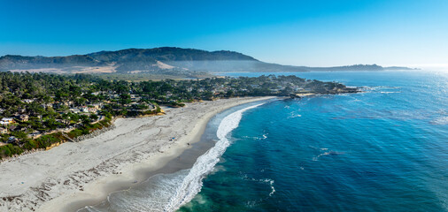 Wall Mural - Panoramic Drone view of Carmel by the sea with beach and ocean