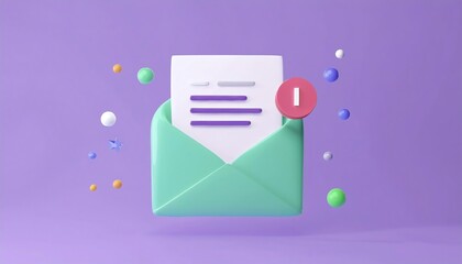 Poster - A colorful email icon with a notification symbol, featuring a letter and playful design elements against a purple background.
