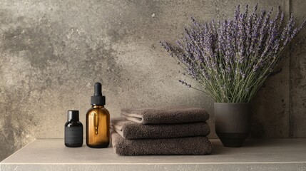 Poster - A selection of beauty products is displayed on a minimalist shelf.
