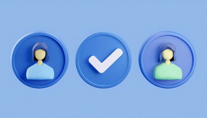 Poster - Three icons on a blue background: two user silhouettes and a checkmark, representing user verification or approval.