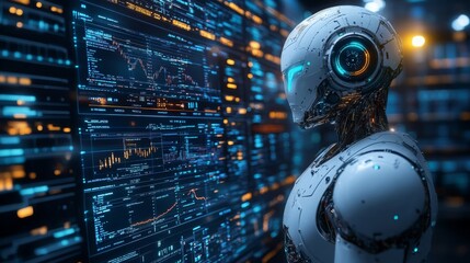 Poster - ai technology facilitates financial planning with data analysis in a futuristic environment