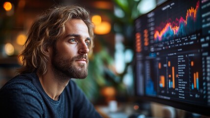 Poster - A focused person uses cloud analytics tools to analyze time tracking data in a modern workspace