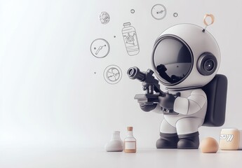 Poster - Cute astronaut exploring space science with microscope.