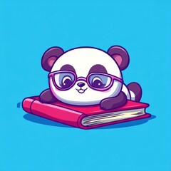Aufkleber - Cute panda wearing glasses reading a book.