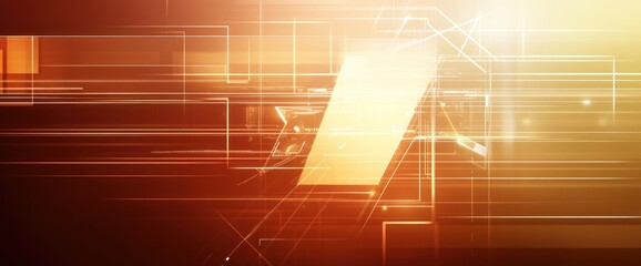 Poster - Abstract orange digital background with glowing lines and shapes.