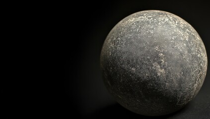 Poster - Close-up of a dark, textured sphere against a black background.