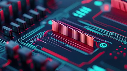 Aufkleber - Currency value idea. Close-up of a vibrant circuit board with modern electronic components and neon colors.
