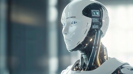 Poster - Advanced AI Robot Portrait Showcasing Artificial Intelligence Technology