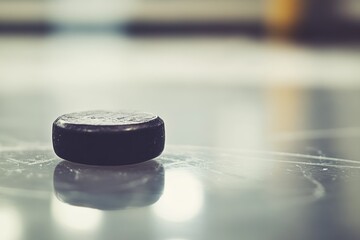 Poster - Close-up of a hockey puck on ice.