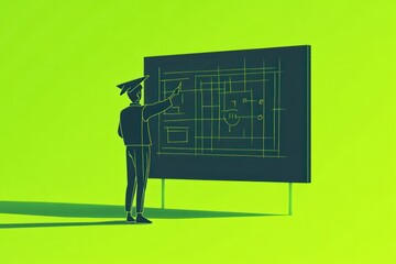 Poster - Person presenting a design plan on a board.