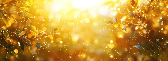 Poster - Golden autumn leaves bokeh background.