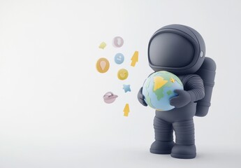 Aufkleber - Astronaut holding Earth globe with colorful icons.