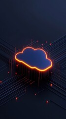 Fototapete - Abstract representation of cloud computing technology with glowing circuitry, highlighting digital connectivity and modern network infrastructure in a dark theme.