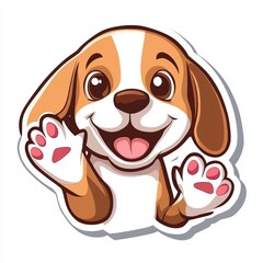 Poster - Cute cartoon beagle puppy waving paws.