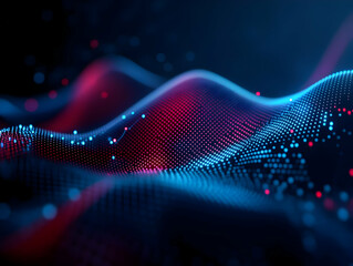 Poster - Abstract digital waves of vibrant blue and red tones, creating a stunning visual effect of movement and depth.