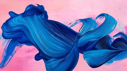 Aufkleber - Abstract blue brushstroke on pink background, modern art. Creativity and expression concept