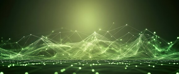 Poster - Abstract green digital landscape with glowing nodes and lines.