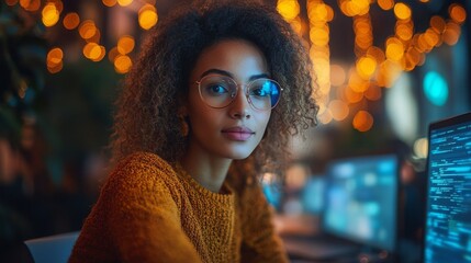 Poster - Monitoring employee productivity with AI tools in a cozy workspace during nighttime