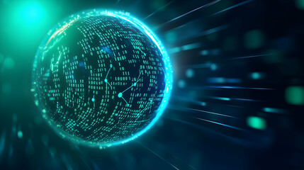 Poster - A futuristic digital globe with glowing data streams representing technology and connectivity.