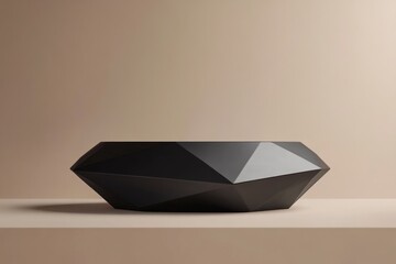 Poster - Black geometric bowl on beige surface.