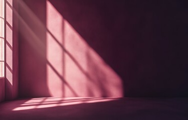 Poster - Sunlight streams through a window into a dark pink room, casting shadows on the wall and floor.