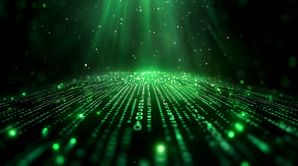 Poster - A mesmerizing green digital landscape with glowing binary code, symbolizing advanced technology and innovation.