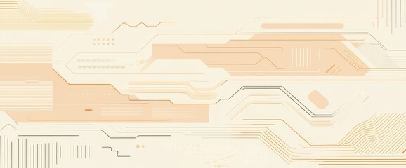 Aufkleber - Abstract beige and peach tech background with circuit lines and geometric shapes.