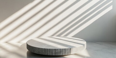 Poster - Minimalist round marble podium in sunlight.