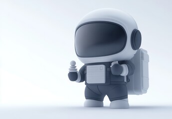 Poster - Cute astronaut figurine holding a chess piece against a white background.