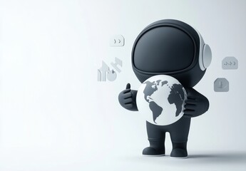 Poster - Astronaut holding Earth, thumbs up, global communication concept.