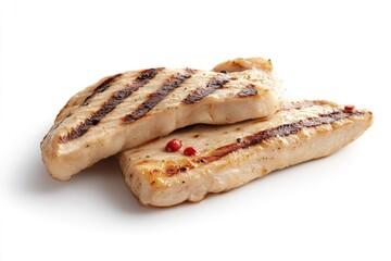 Poster - Two grilled chicken breasts isolated on white background.