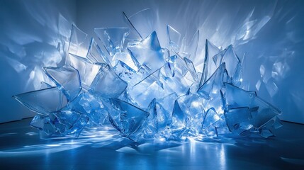 Poster - Abstract installation of translucent shapes with blue lighting