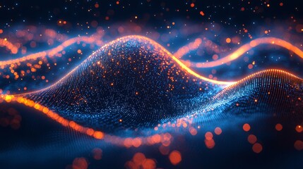 Poster - In a surreal world, vibrant neon waves pulse with energy, illuminating a deep sea of data. The rolling patterns create an immersive cyber experience that captivates the senses