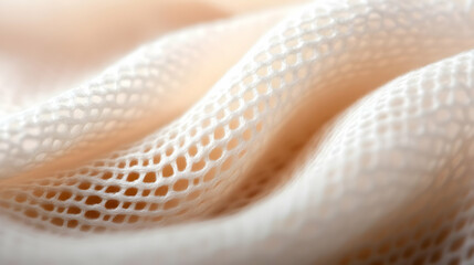 Poster - Close-up of soft, textured fabric showcasing a delicate mesh pattern in subtle peach tones for design inspiration.