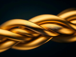 Poster - Close-up view of a twisted golden rope, showcasing its elegant curves and shiny texture against a dark background.