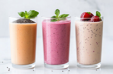 Canvas Print - various glasses of different fresh healthy smoothies