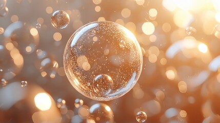 Poster - Bubbles float elegantly, each capturing and refracting the shimmering mocha hues around them. The warm light enhances their ethereal beauty, creating a captivating visual experience