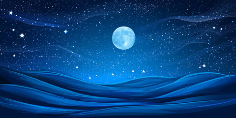bright full moon and twinkle stars in dark blue night sky banner. abstract image of brilliant full m