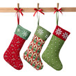 © Bint-e-Asghar - three red and green crhristmas stocking hanging  isolated on white background , PNG transparent