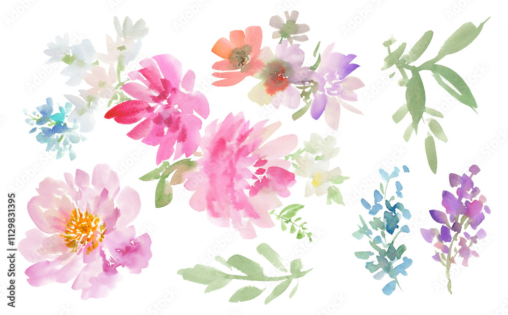 Watercolor abstract pink peonies and botanical vector bouquet ...