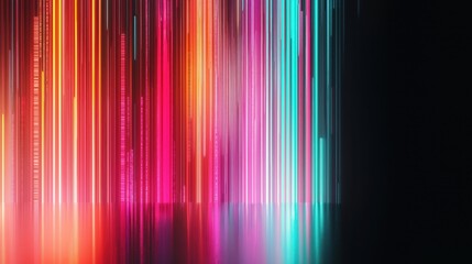 Poster - digital vibrant neon lines form abstract cyberspace scene. colorful lines cascade down background. m