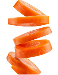 Wall Mural - falling chopped carrot isolated on white background with full depth of field showcasing bright orang