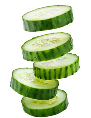 Wall Mural - falling chopped cucumber isolated on white background with full depth of field with vibrant green cr