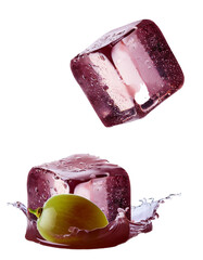 Wall Mural - yet another translucent cube of falling grape on white isolated and juicy in full depth of field