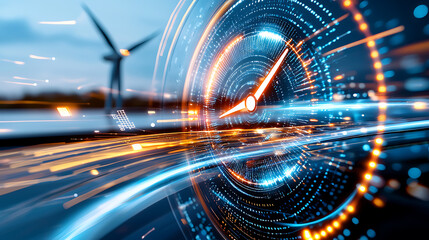 Poster - Dynamic data visualization of speed and motion in technology landscape digital art urban environment futuristic concept